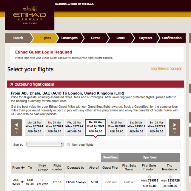 Etihad The Residence Award Ticket: 1.9 Million SPG Points