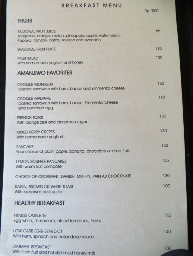 Amanjiwo Breakfast Menu