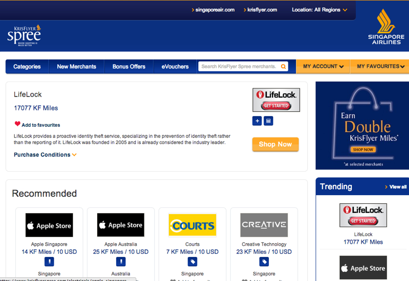 Singapore Airlines KrisFlyer LifeLock Deal Honored?