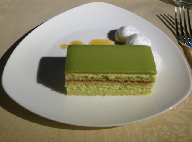 Asiana First Class Suites Review - Green Tea Torte with Caramel Sauce