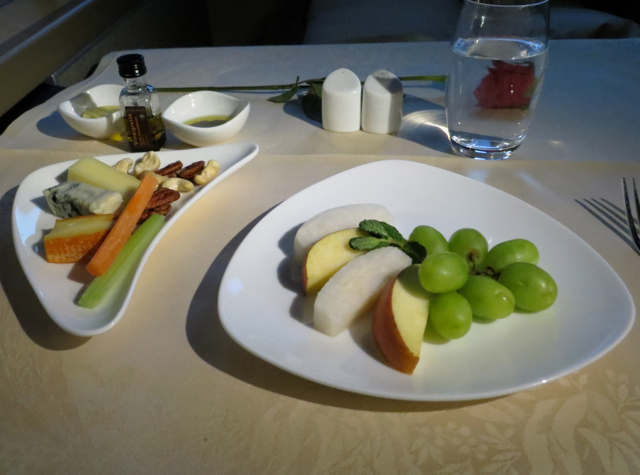 Asiana First Class Suites Review - Cheese Plate and Fresh Fruit