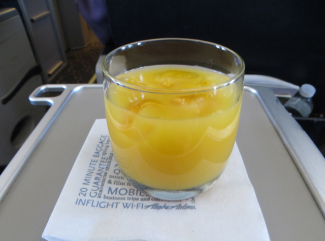 Alaska Airlines First Class Review - Pre-Flight Orange Juice