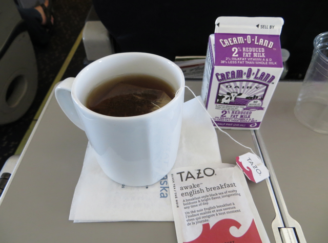 Alaska Airlines First Class Review - Tazo Tea with Milk