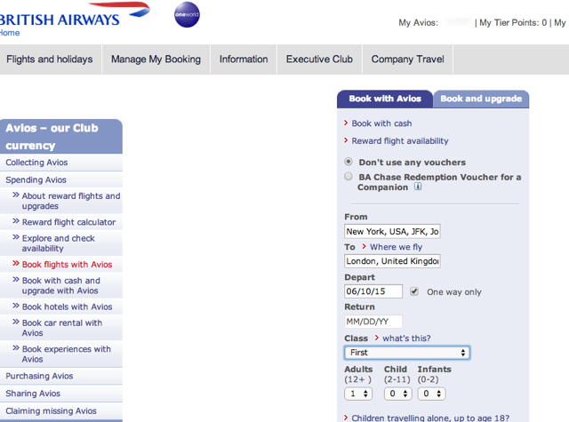 British Airways Companion Ticket One Way Award?