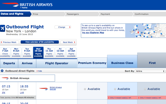 BA One Way Companion Ticket - View Calendar