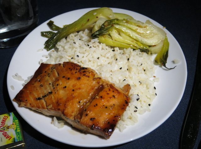 Alaska Airlines First Class to Hawaii - Salmon with Teriyaki Glaze