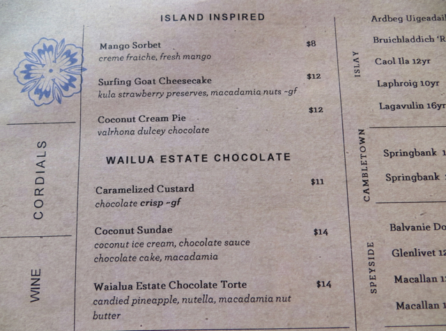 Ka'ana Kitchen Dessert Menu