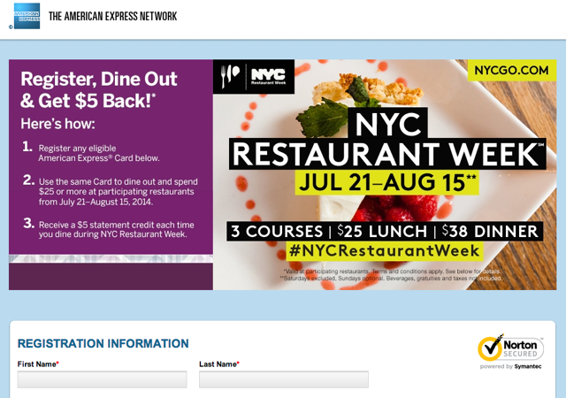 Register AMEX Card for NYC Restaurant Week 