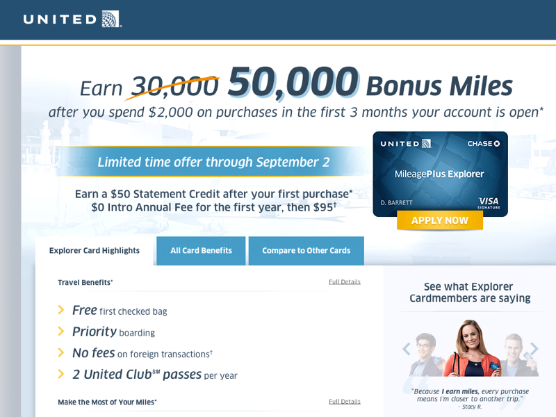 55K United MileagePlus Explorer with $50 Statement Credit