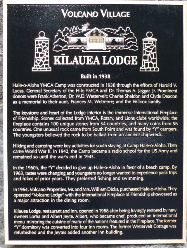 Kilauea Lodge History Plaque