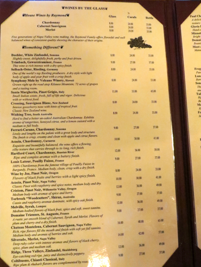 Kilauea Lodge Wine List