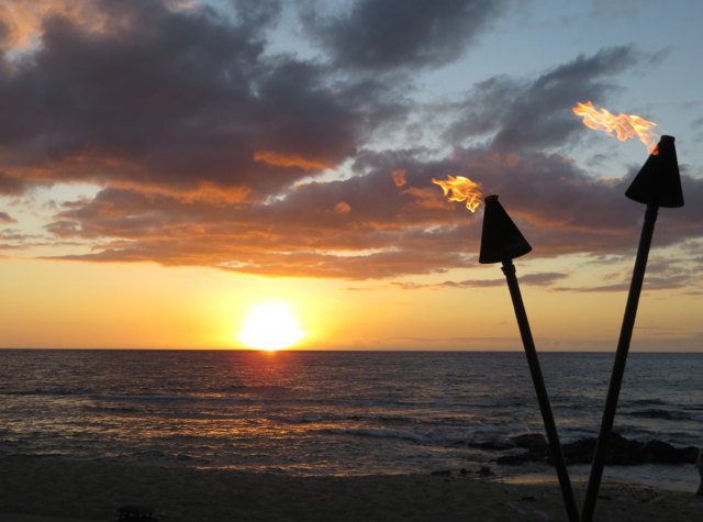 View of Sunset from 'ULU Ocean Grill, Four Seasons Hualalai