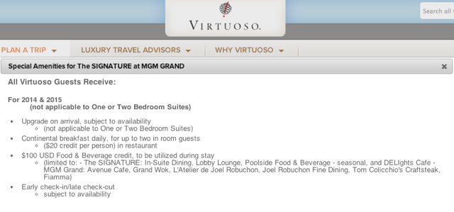 The Signature at MGM Grand Virtuoso Benefits