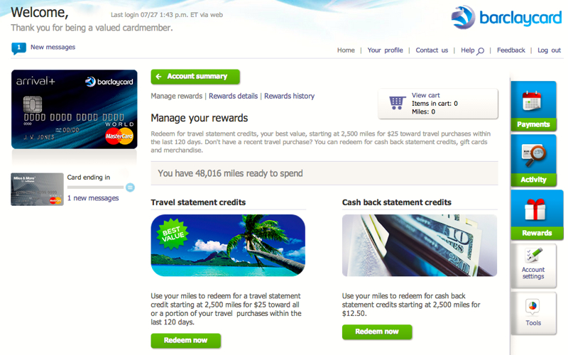 How to Redeem Barclaycard Arrival Miles and Points-Travel Statement Credits: Click on Redeem Now