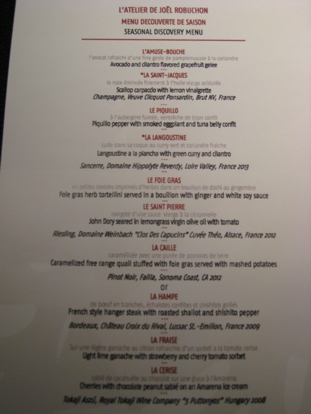 Joel robuchon menu las vegas