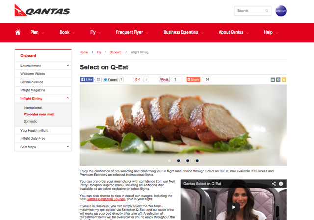 Best Airlines to Pre-Order Meals - Qantas Select on Q-Eat